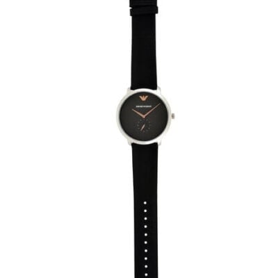 Emporio Armani Modern Slim Quartz Grey Dial Black Leather Strap Watch For Men - AR11162